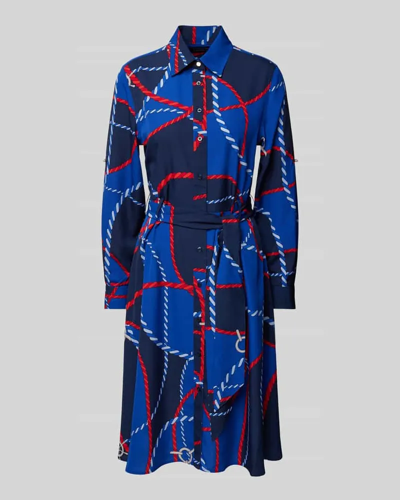 Ralph Lauren Knielanges Kleid mit Bindegürtel Modell 'KARALYNN Blau