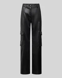 MAC Jeans Wide Leg Cargohose in Leder-Optik Modell 'CHiara Black