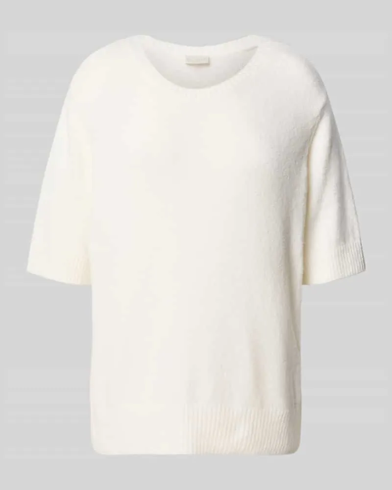 Milano Italy Oversized Strickpullover mit Rundhalsausschnitt Offwhite