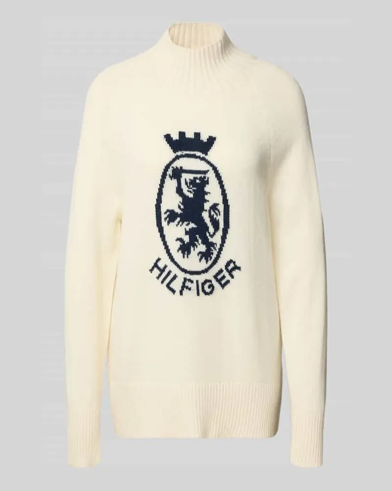 Tommy Hilfiger Regular Fit Strickpullover aus Woll-Baumwoll-Mix Weiss