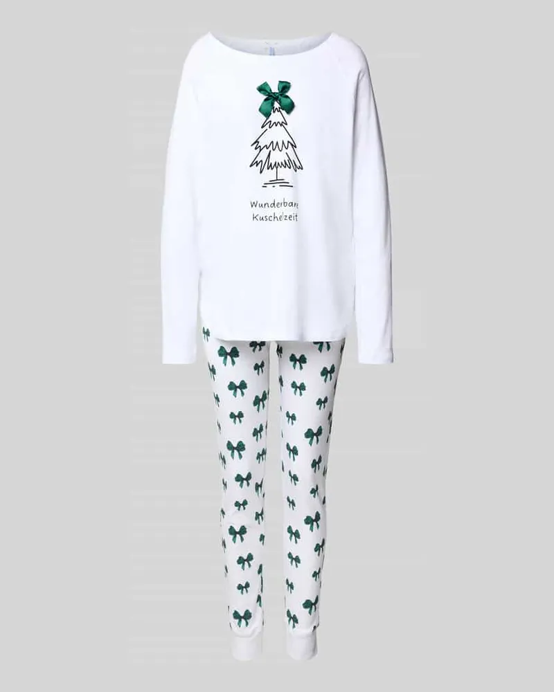 Louis & Louisa Regular Fit Pyjama mit Zierschleife Modell 'Kuschelig Gruen