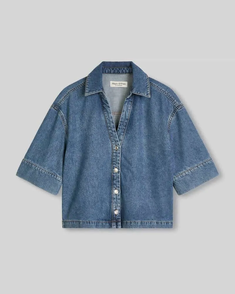Marc O'Polo Regular Fit Kurzarmbluse aus Baumwolle-Lyocell-Mix Ocean
