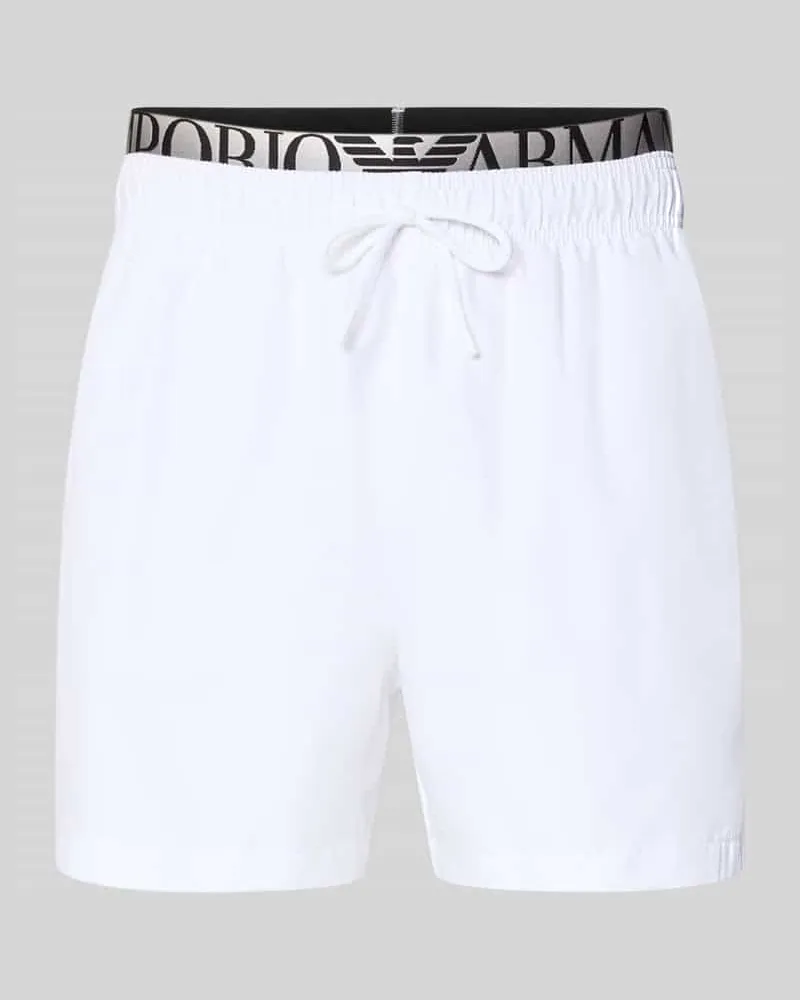 Emporio Armani Relaxed Fit Badeshorts mit Logo-Stitching Weiss