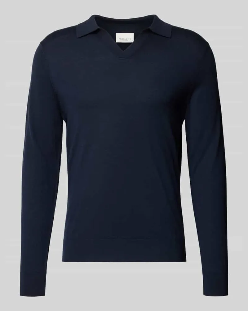 Profuomo Strickpullover mit Polokragen und V-Ausschnitt Marine