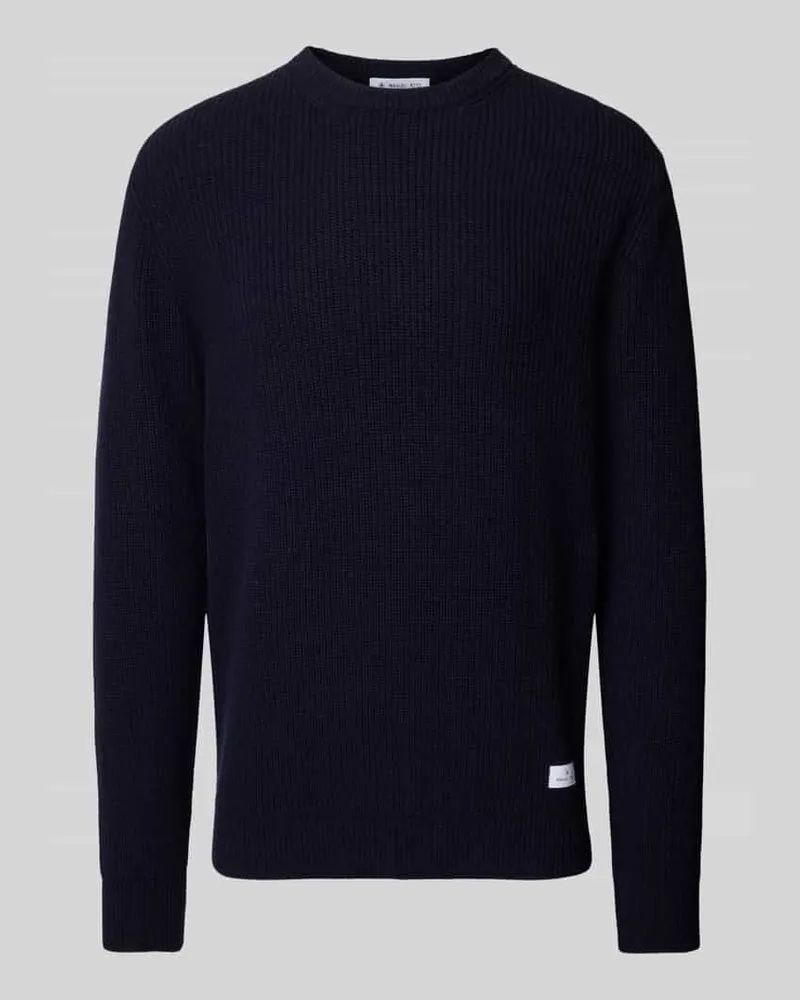 Manuel Ritz Wollpullover mit Label-Patch Marine