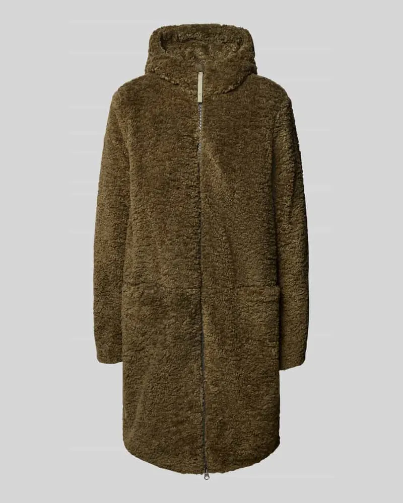 Camel Active Mantel aus Teddyfell mit Kapuze und Zweiwege-Reißverschluss Khaki