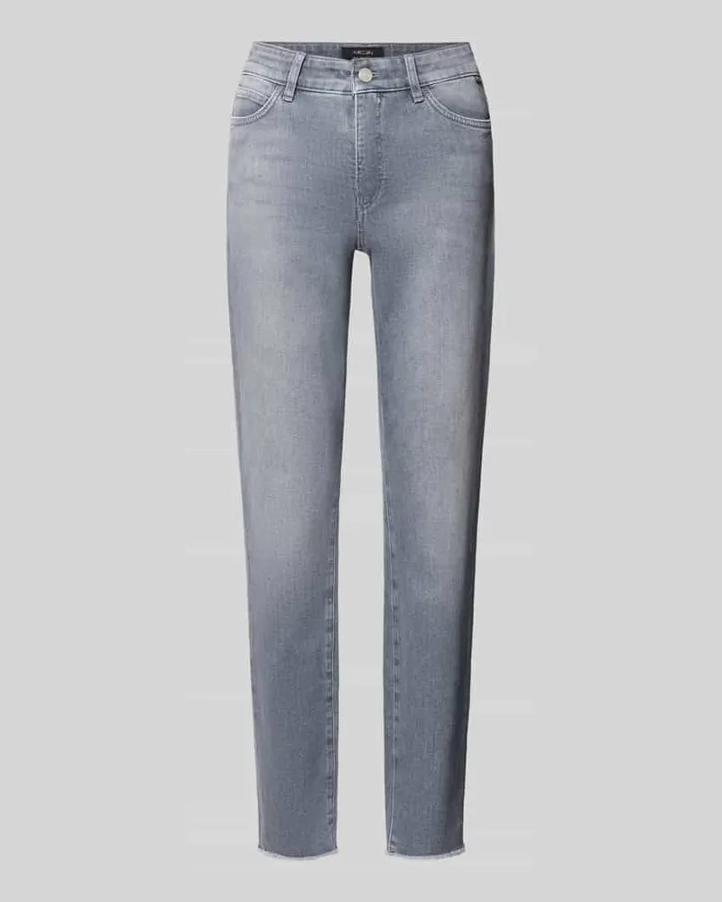 Marc Cain High Waist Slim Fit Jeans mit Label-Patch Hellgrau