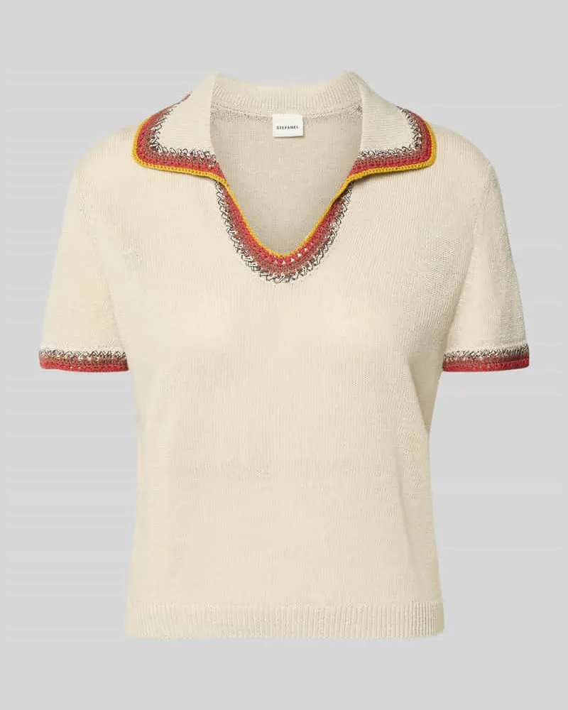 Stefanel T-Shirt in Strick-Optik mit Kontrastkante Beige