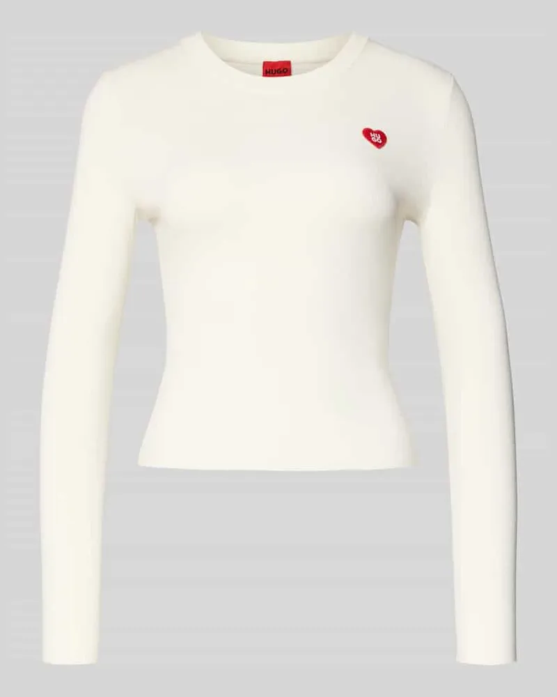 HUGO BOSS Slim Fit Strickshirt aus Viskose-Mix Modell 'SHARPA Offwhite