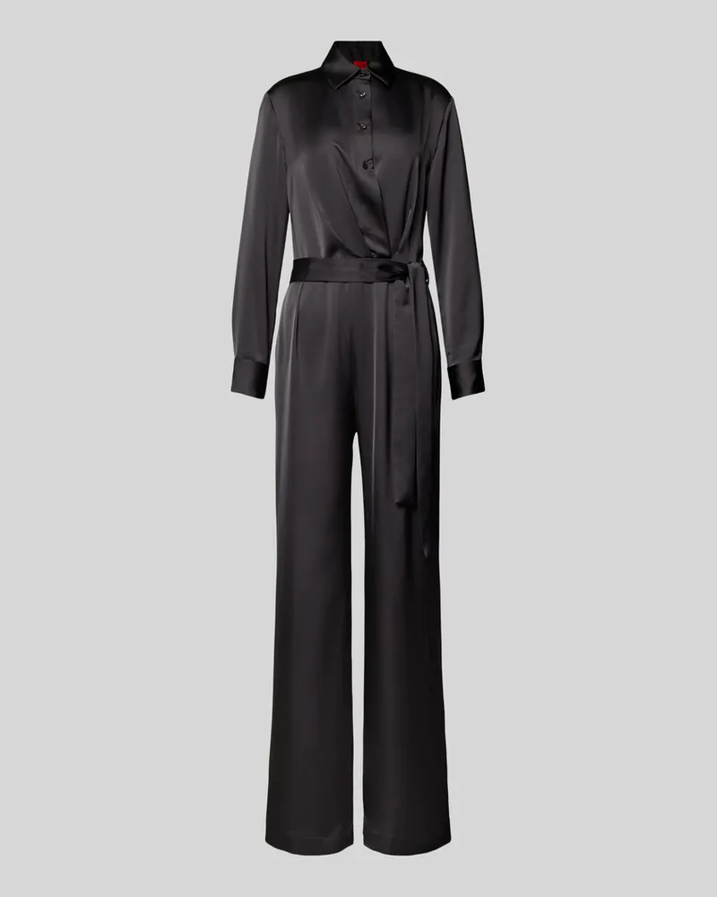 HUGO BOSS Jumpsuit aus Satin mit Bindegürtel Modell 'Klessia Black