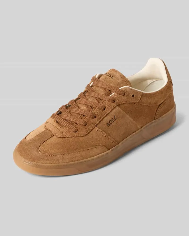 HUGO BOSS Low Top Sneaker aus echtem Rindsleder Modell 'BRENTA_TENN_FULLSD Camel