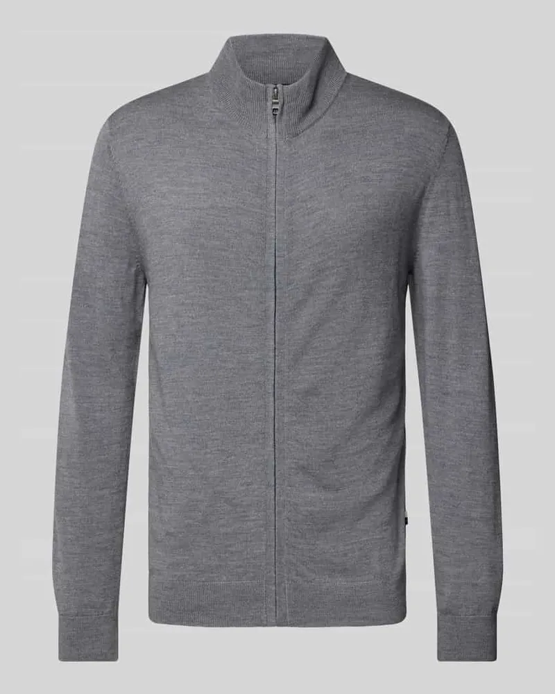 Olymp Slim Fit Strickjacke aus reiner Schurwolle Silber