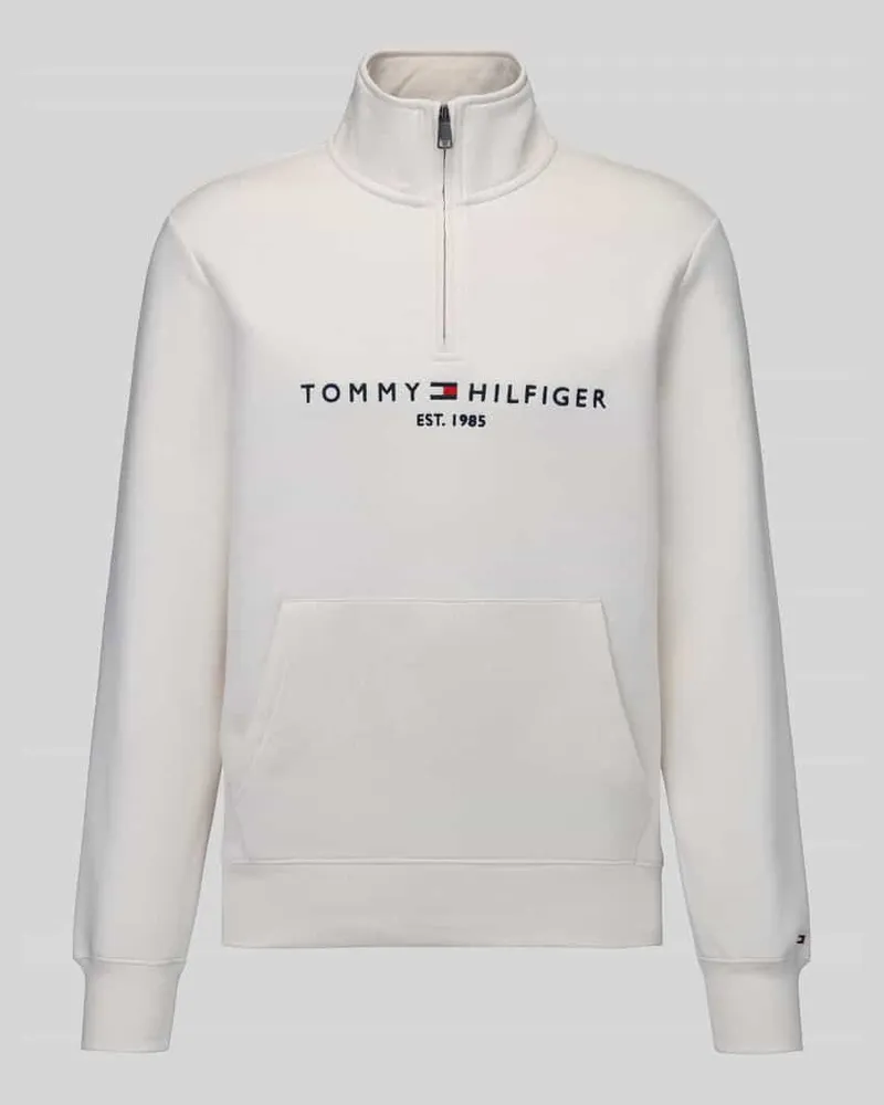 Tommy Hilfiger Troyer mit Logo-Schriftzug und Kängurutasche Offwhite