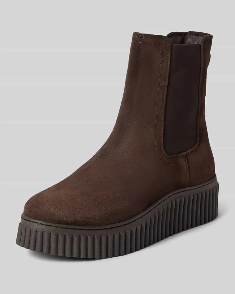 Marc O'Polo Chelsea Boots aus Rindsvelours mit Plateau Dunkelbraun