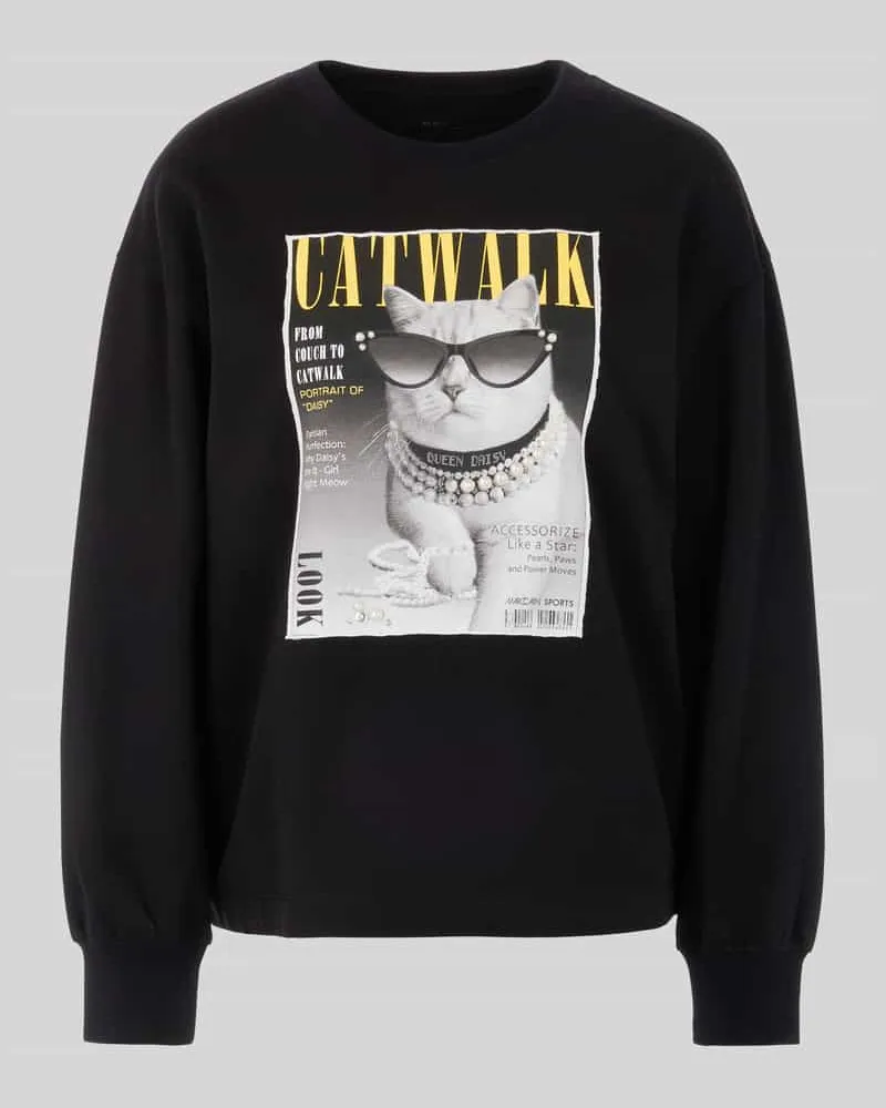 Marc Cain Sweatshirt mit Catwalk-Fotomotiv aus Baumwollmix Black
