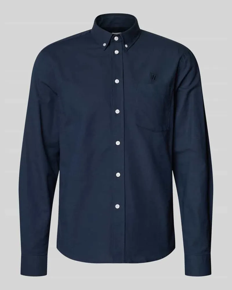 Wood Wood Regular Fit Freizeithemd mit Button-Down-Kragen Modell 'Adam Blau