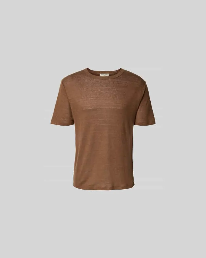 Officine Generale Regular Fit T-Shirt aus reinen Leinen Mittelbraun