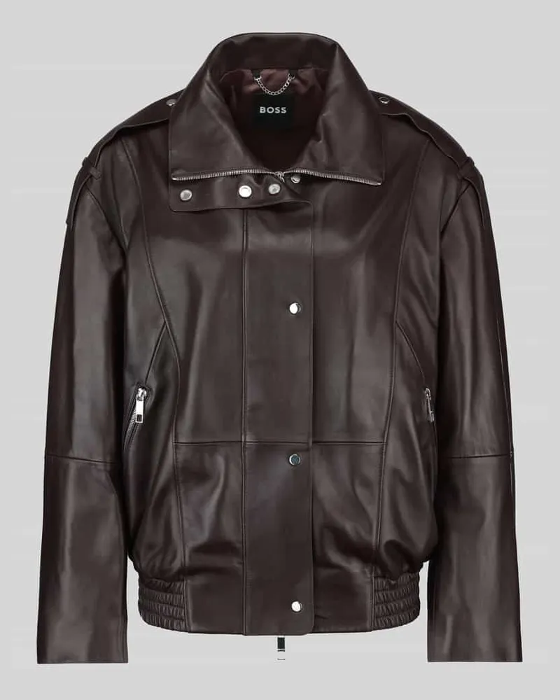HUGO BOSS Lederjacke mit Schulterklappen Modell 'Savani Dunkelbraun