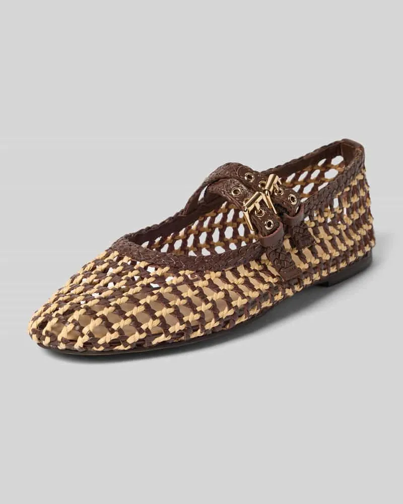 Inuovo Ballerinas aus Leder-Mix in Flecht-Optik Dunkelbraun