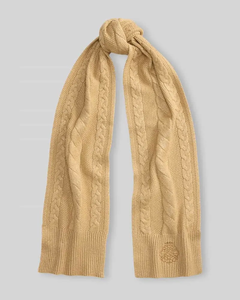 Ralph Lauren Schal mit Zopfmuster-Strickoptik aus Woll-Mix Camel
