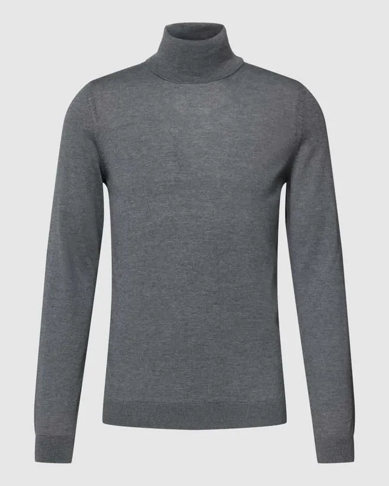 HUGO BOSS Strickpullover mit Rollkragen Modell 'Musso Mittelgrau