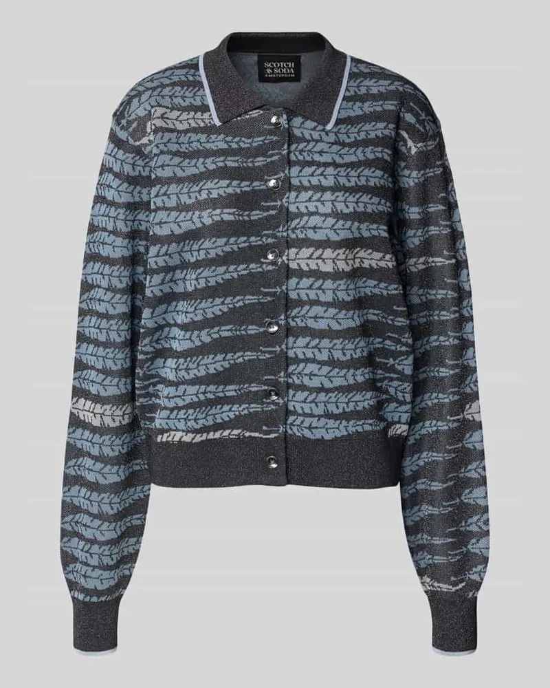 Scotch&Soda Strickjacke aus Viskose-Mix mit Umlegekragen und Knopfleiste Dunkelblau