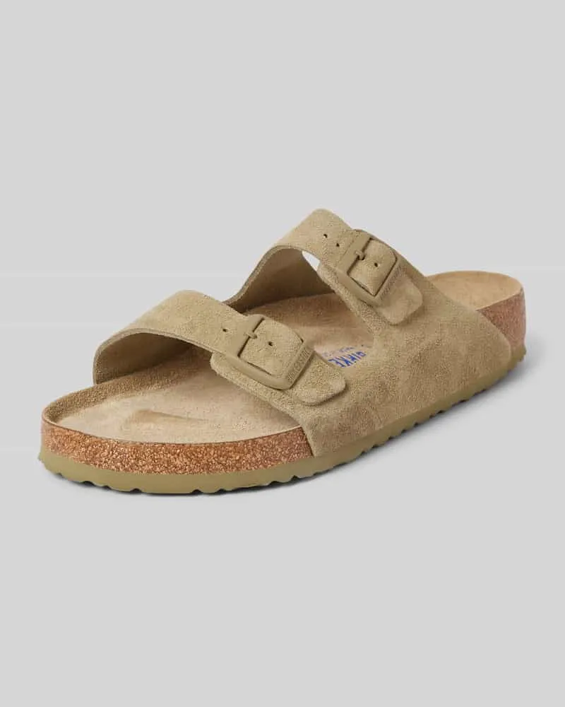 Birkenstock Slides aus Leder mit Dornschließe Modell 'Arizona Khaki