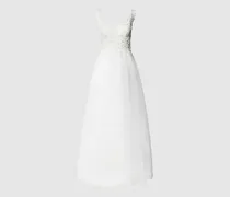 Brautkleid mit Ziersteinen und floraler Spitze