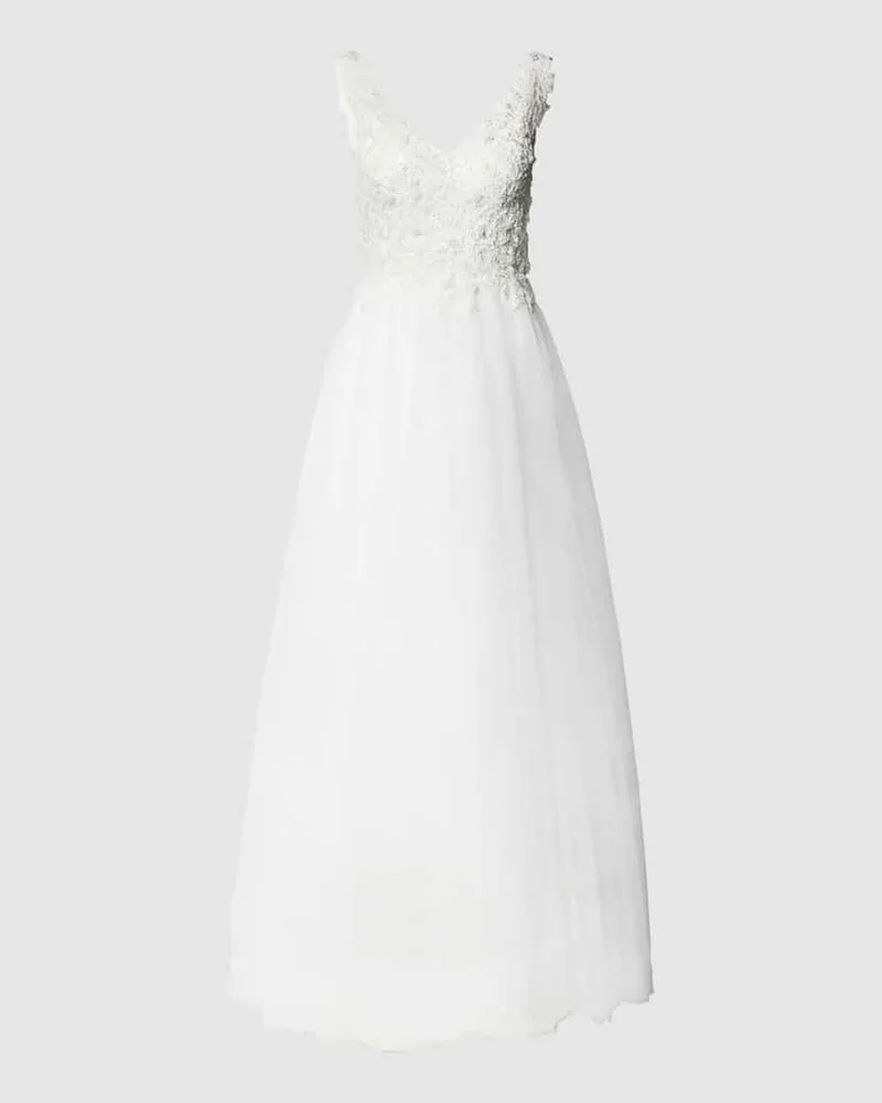 Mascara Brautkleid mit Ziersteinen und floraler Spitze Offwhite