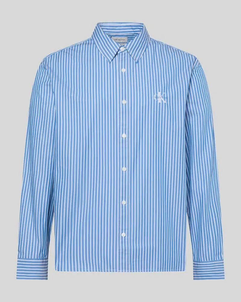 Calvin Klein Relaxed Fit Freizeithemd aus reiner Baumwolle mit Logo-Stitching Hellblau