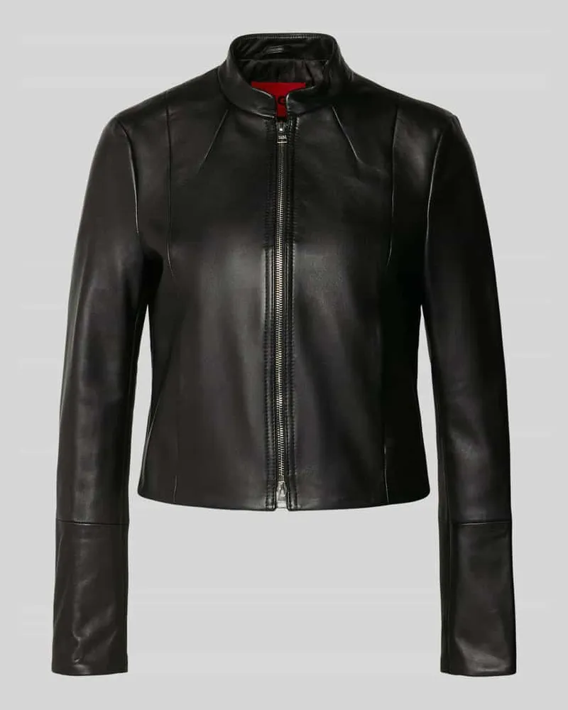 HUGO BOSS Regular Fit Lederjacke mit verkürzter Passform Modell 'LASARI Black