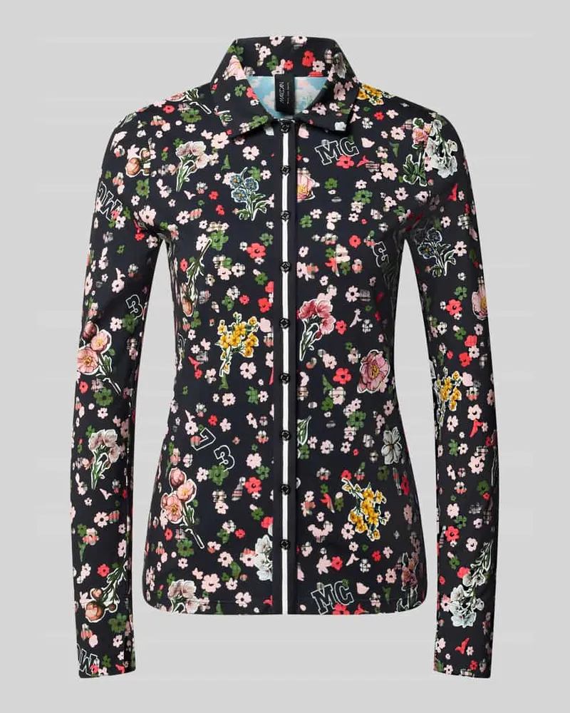 Marc Cain Slim Fit Hemdbluse mit floralem Allover-Print Marine