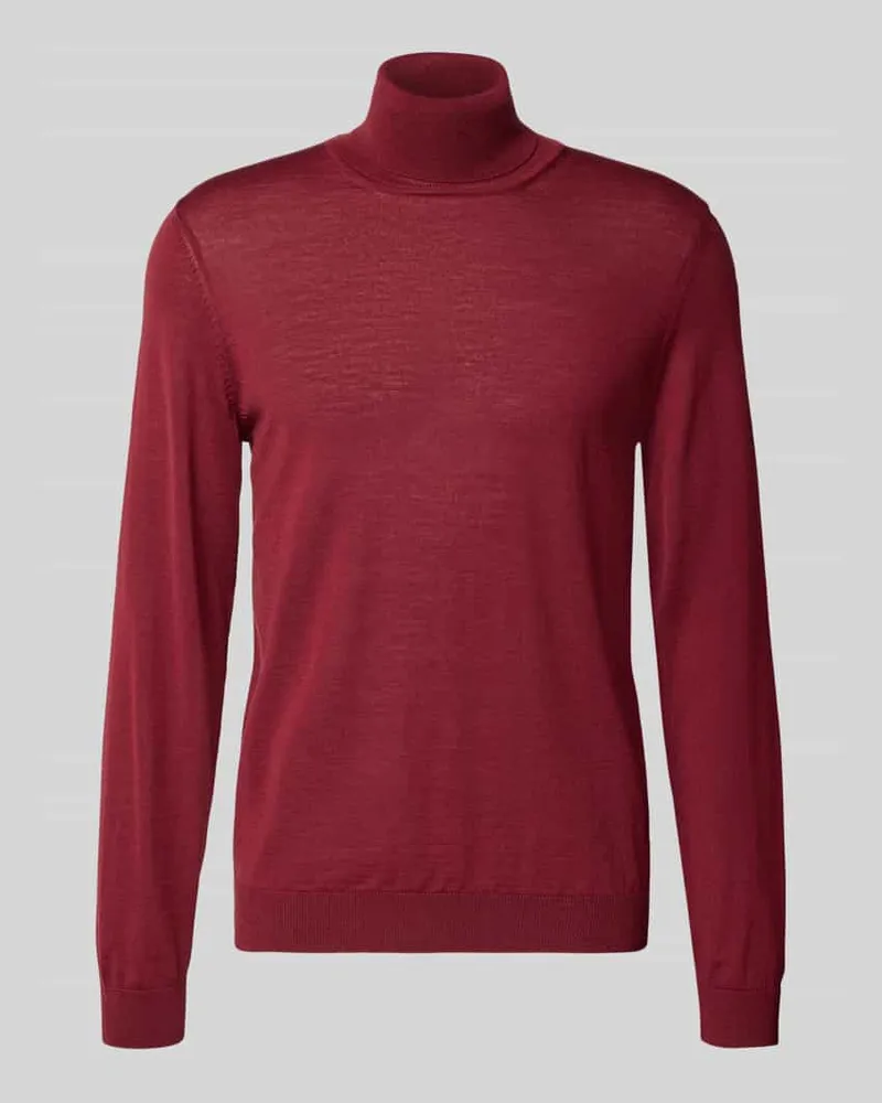 HUGO BOSS Regular Fit Rollkragenpullover aus reiner Schurwolle Modell 'MUSSO Rot