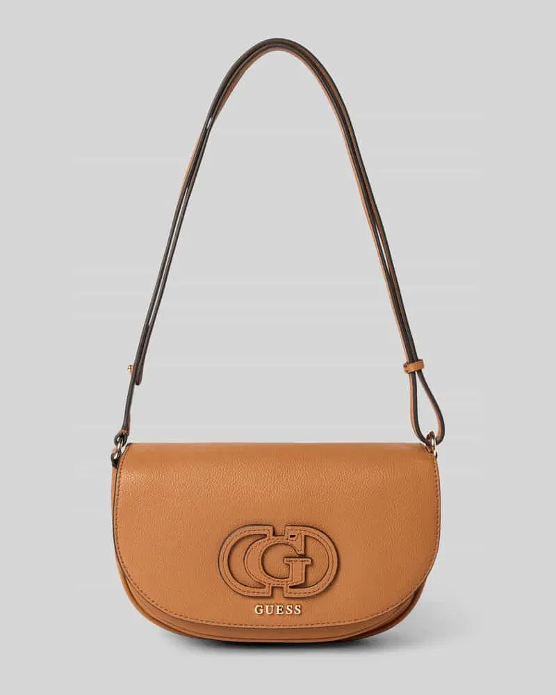 Guess Shoulder Bag in Leder-Optik mit Logo-Stitching Modell 'Calebra Cognac