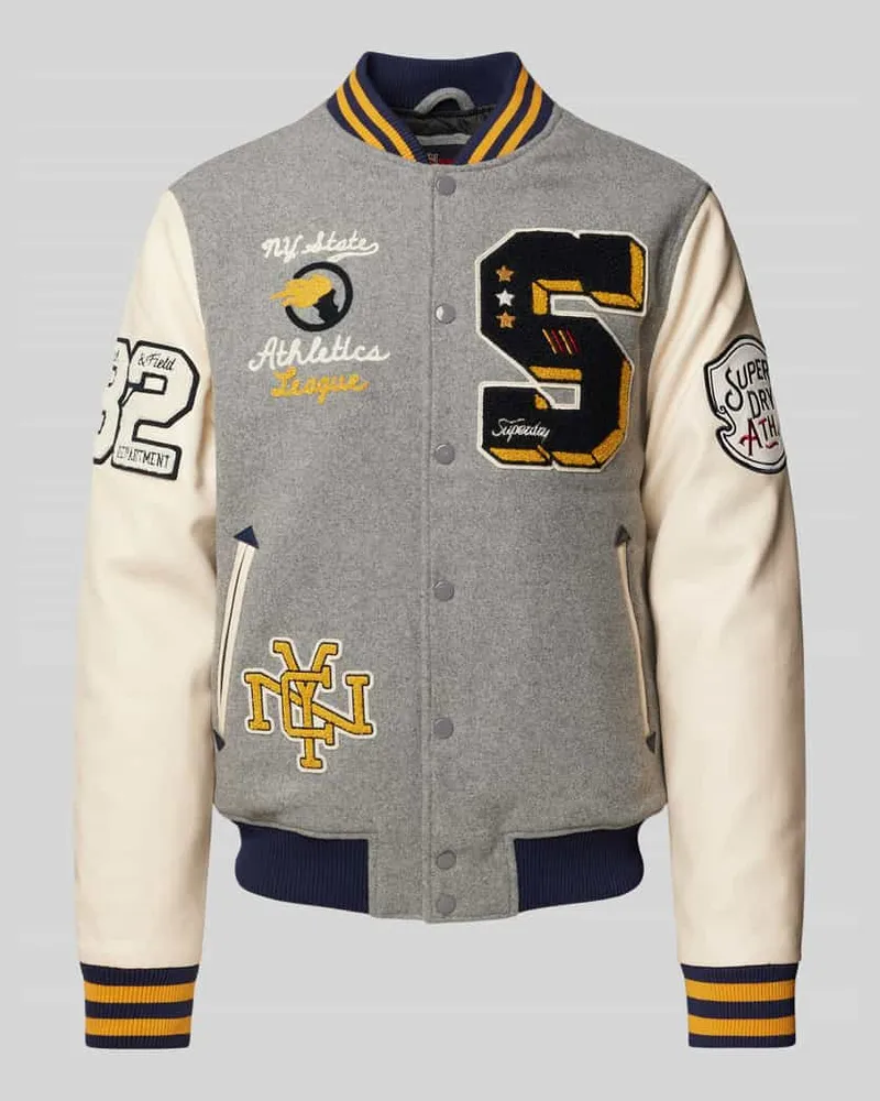 Superdry. College-Jacke aus Woll-Mix mit Stehkragen Hellgrau