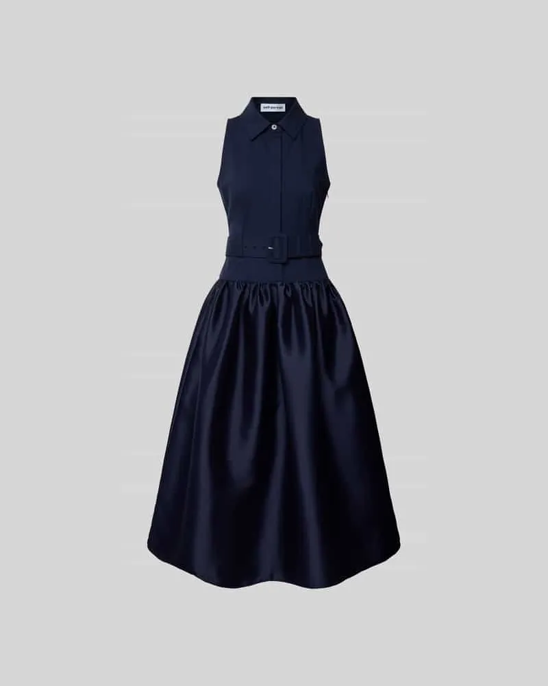 Self-Portrait Midikleid mit Gürtel Marine