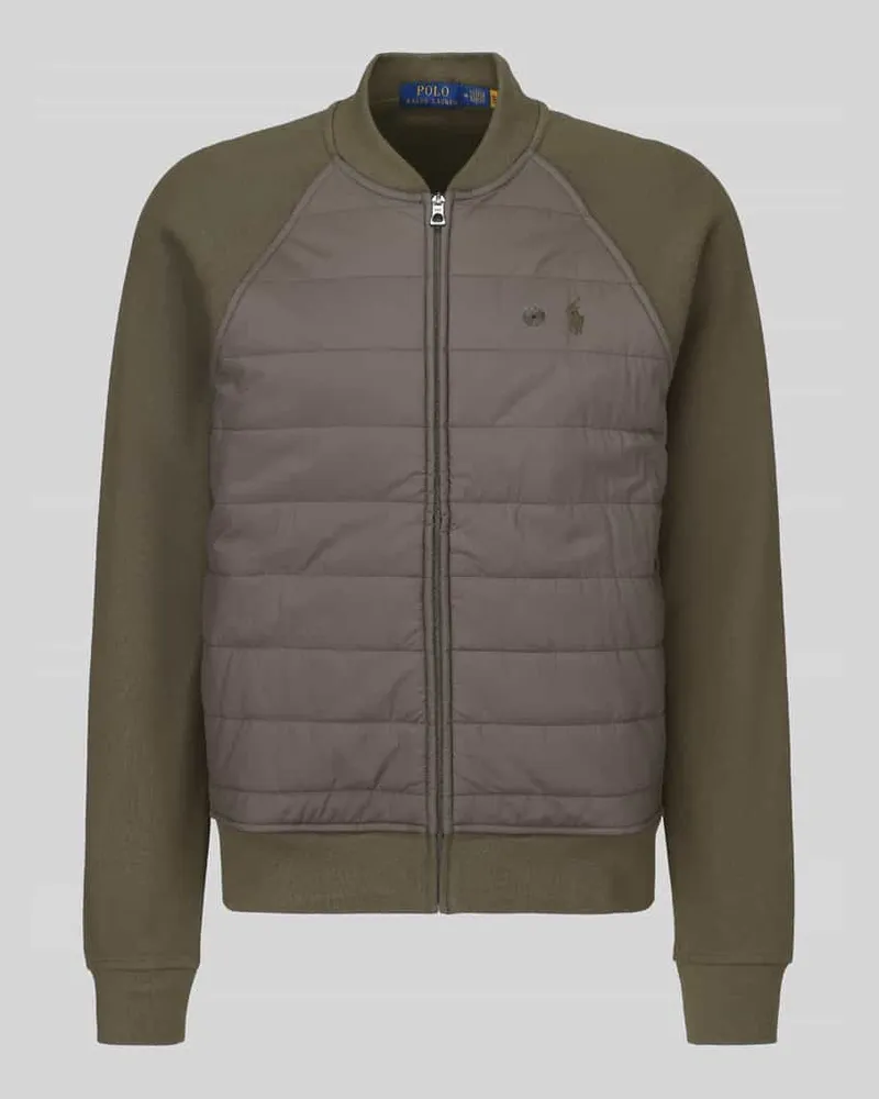 Ralph Lauren Regular Fit Strickjacke mit gestepptem Frontpanel Oliv