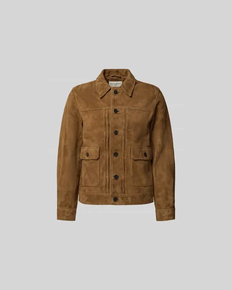 Officine Generale Regular Fit Jacke aus reinem Ziegenleder Mittelbraun
