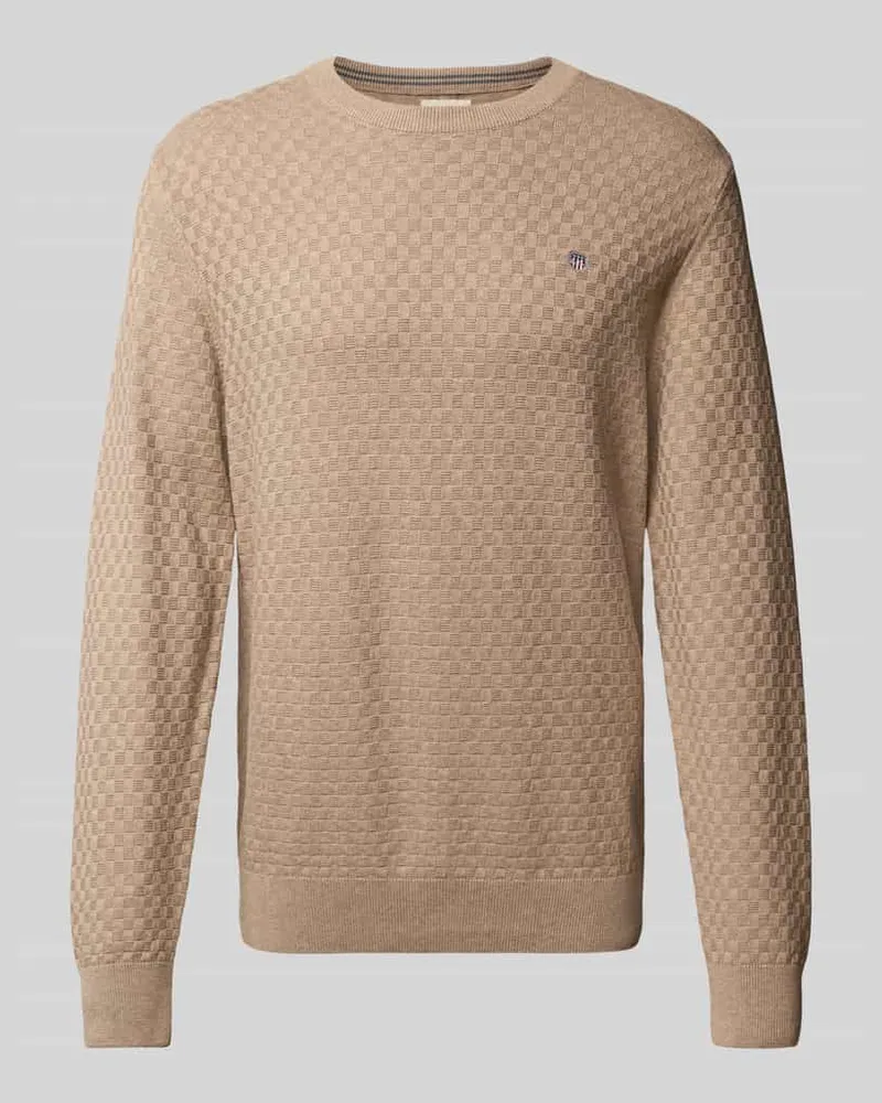 Gant Strickpullover mit Rundhalsausschnitt und Logo-Stitching Sand