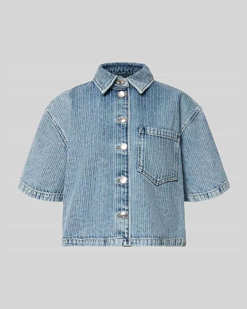 HUGO BOSS Relaxed Fit Kurzarmbluse aus Denim Hellblau