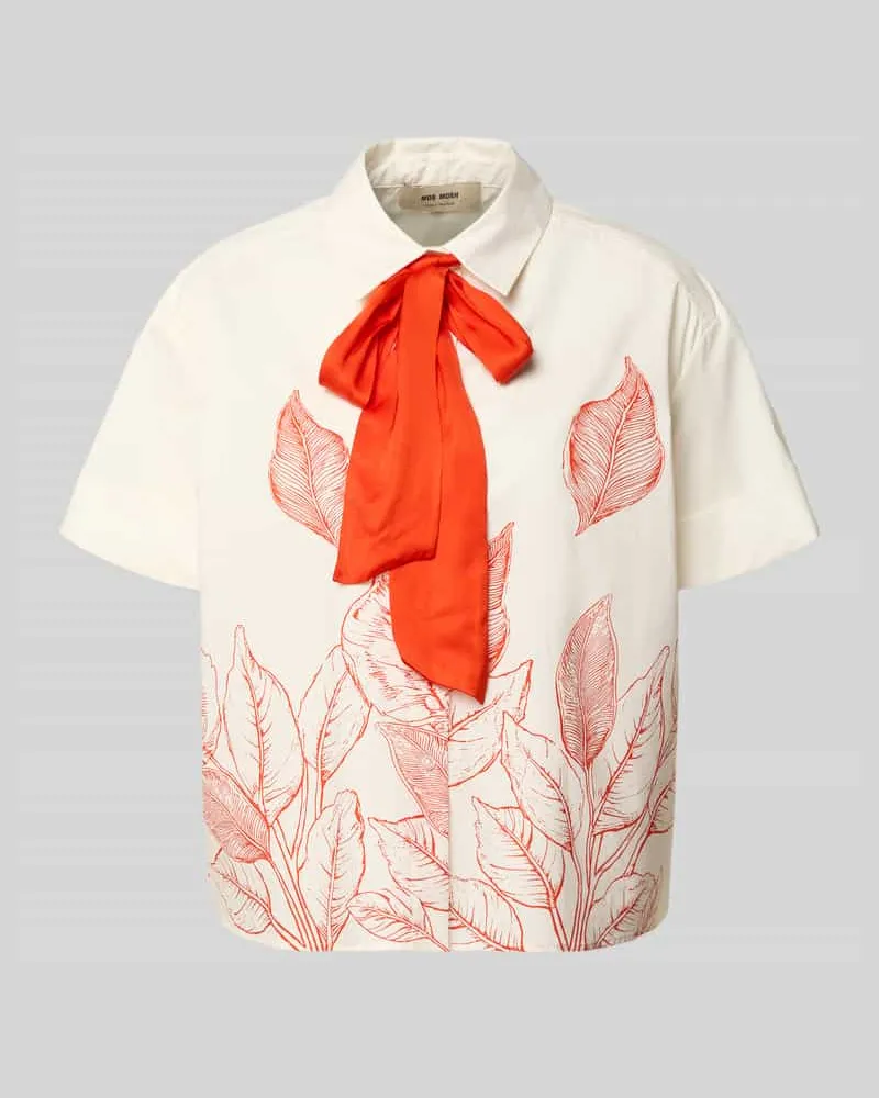 Mos Mosh Regular Fit Schluppenbluse mit Motiv-Print Modell 'Saras Offwhite