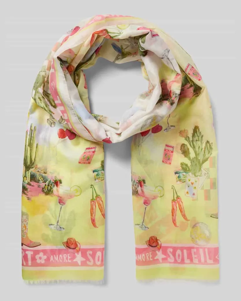 Marc Cain Schal mit Seiden-Muster und Allover-Muster Weiss