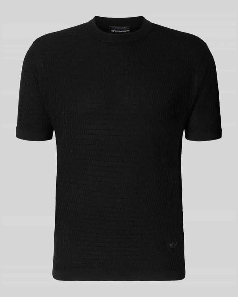 Emporio Armani Slim Fit Strickshirt aus reiner Wolle Black