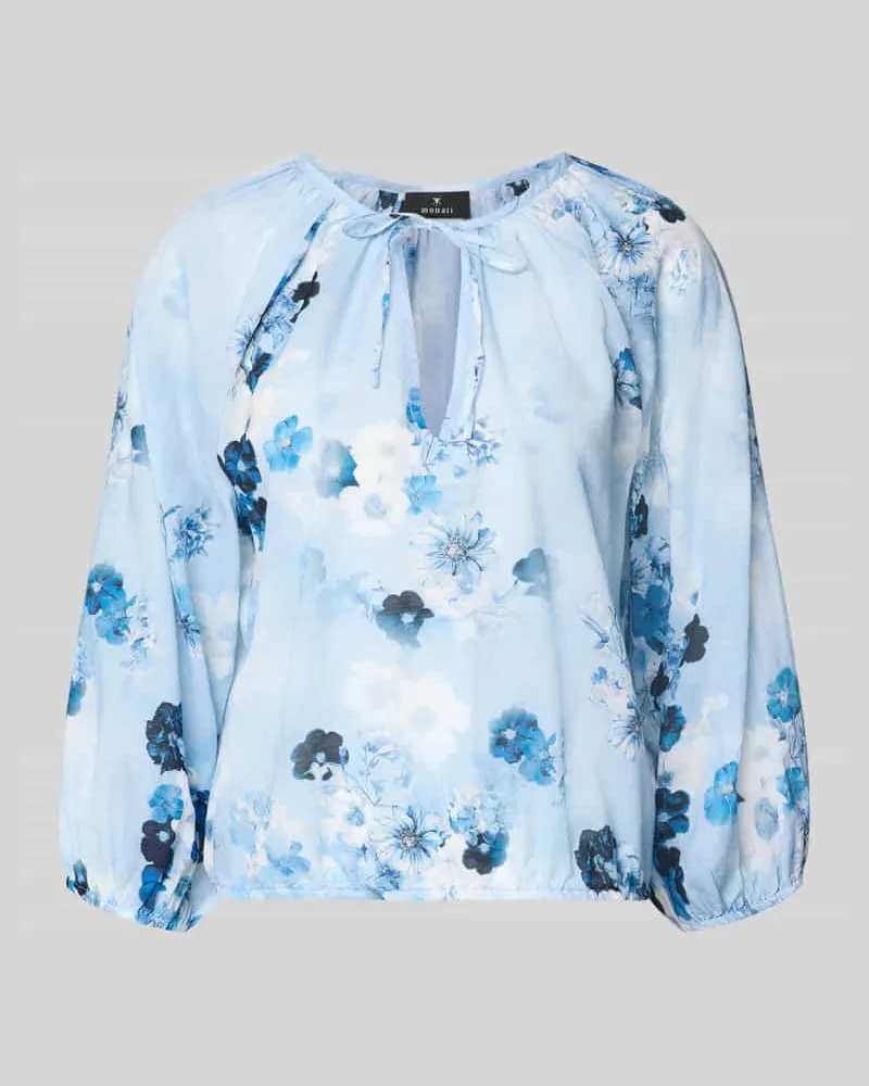monari Regular Fit Bluse im Allover-Look mit Schlüsselloch-Ausschnitt Hellblau