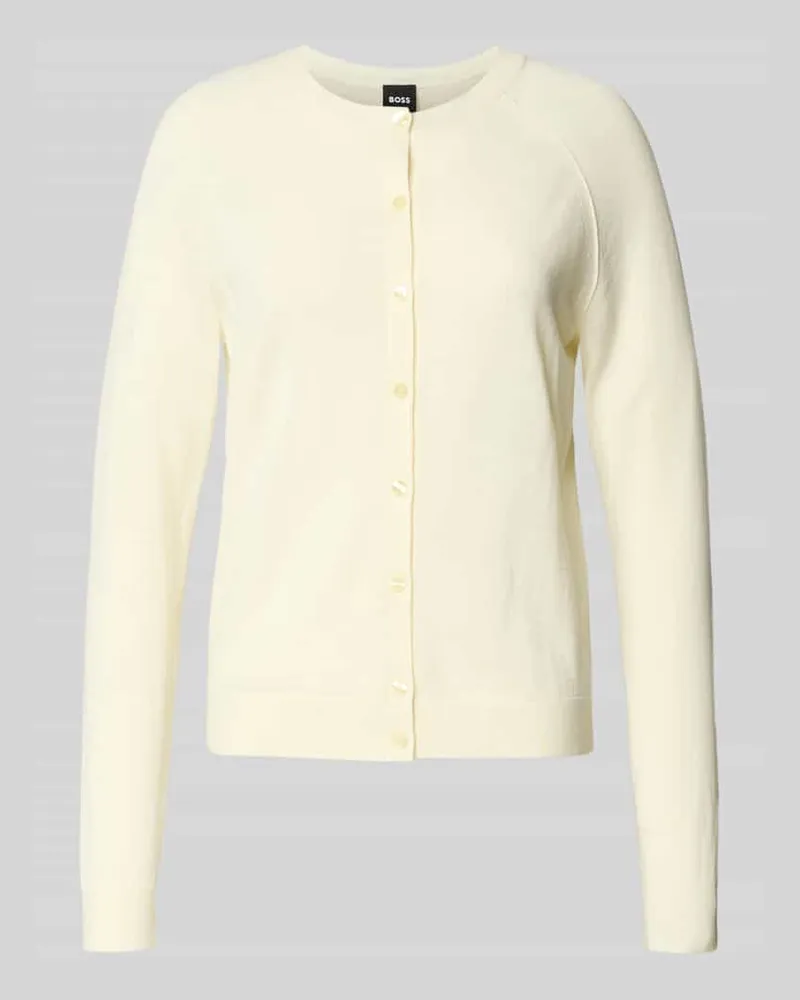 HUGO BOSS Relaxed Fit Strickjacke aus reiner Schuerwolle Modell 'FONAMI Hellgelb
