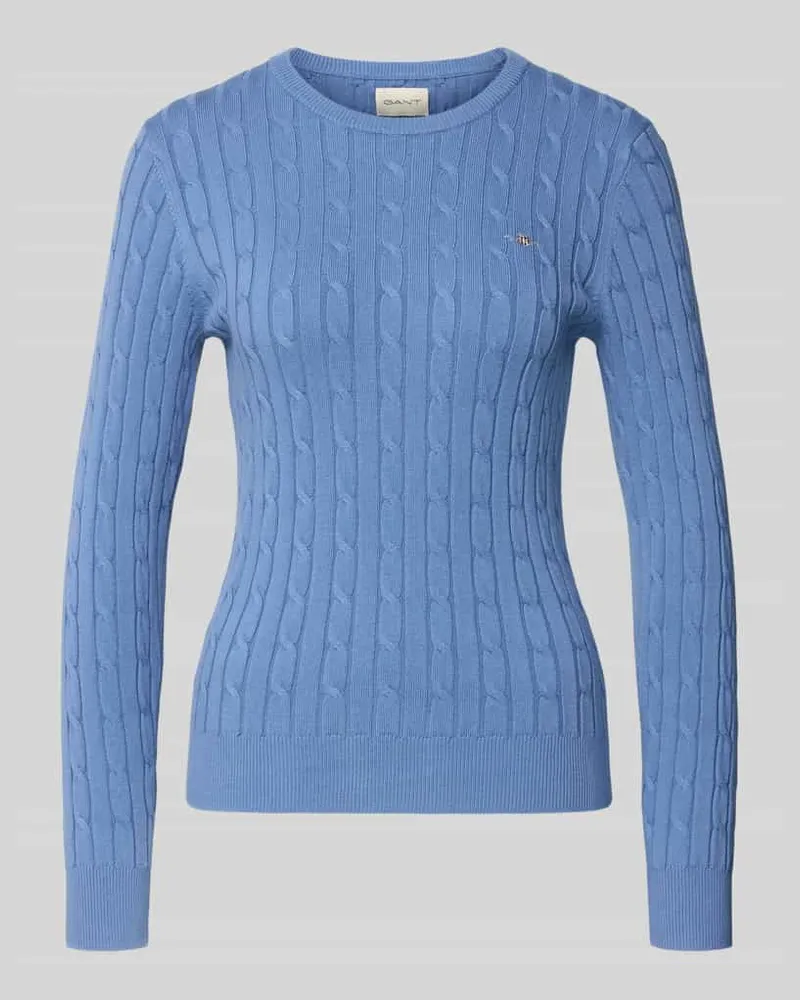Gant Strickpullover mit Zopfmuster und Label-Stitching Hellblau