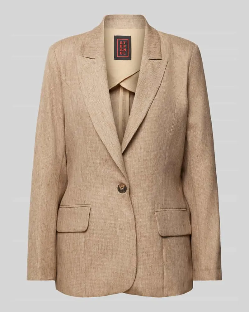 Stefanel Regular Fit Blazer mit Reverskragen mit Leinen-Anteil Beige