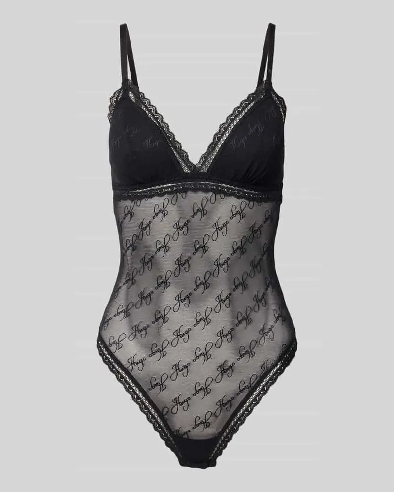 HUGO BOSS Skinny Fit Body mit Allover-Muster Modell 'LACY BODYSUIT Black
