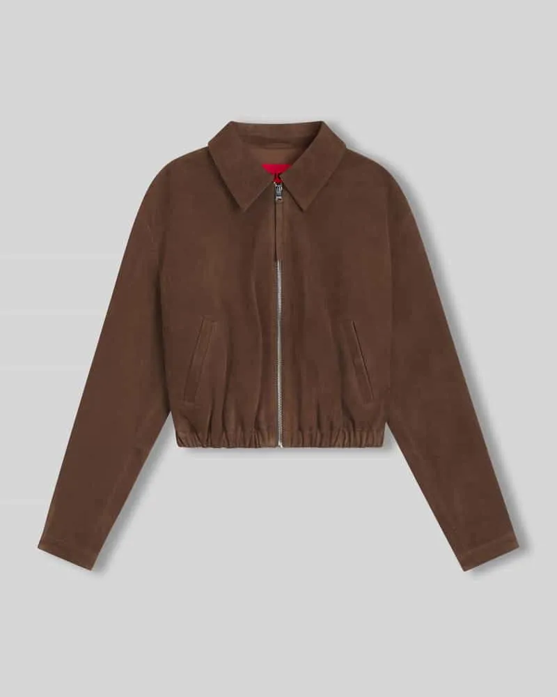 HUGO BOSS Relaxed Fit Jacke aus echtem Ziegenvelours Hellbraun