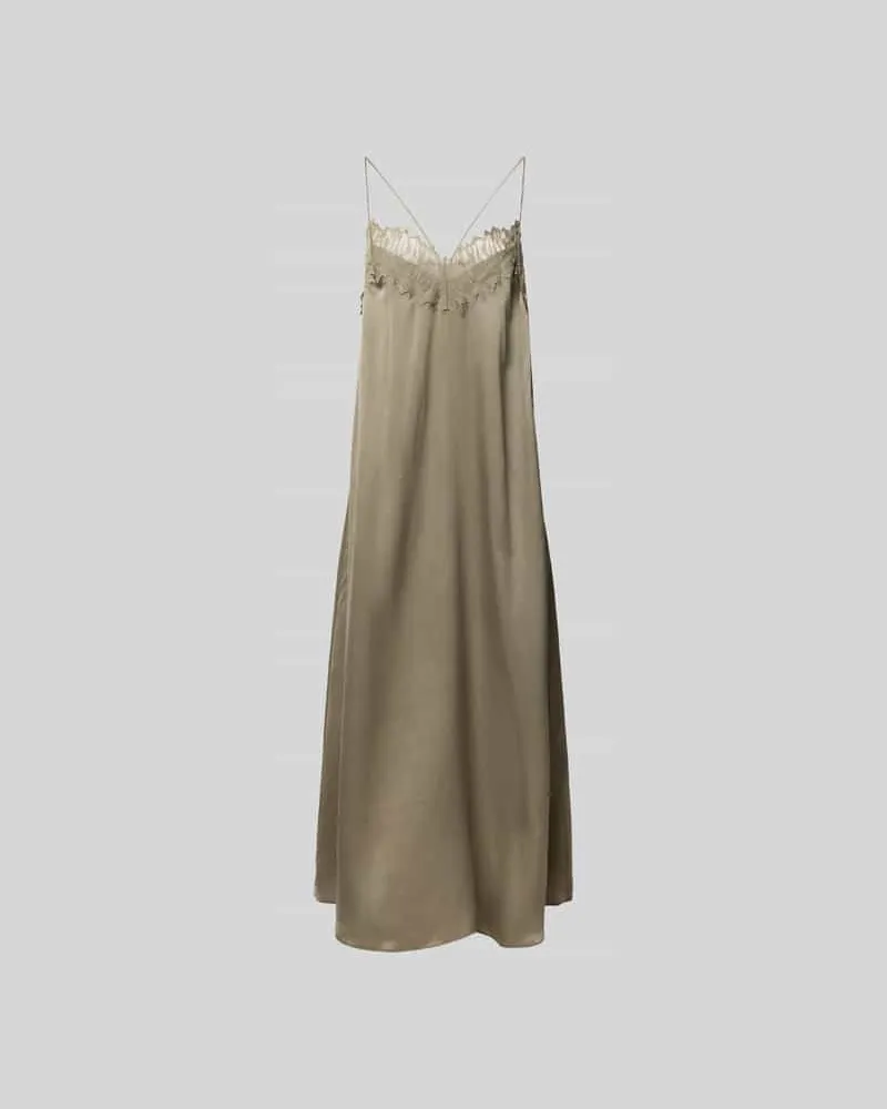 IRO Relaxed Fit Midikleid mit Spitzenbesatz Khaki